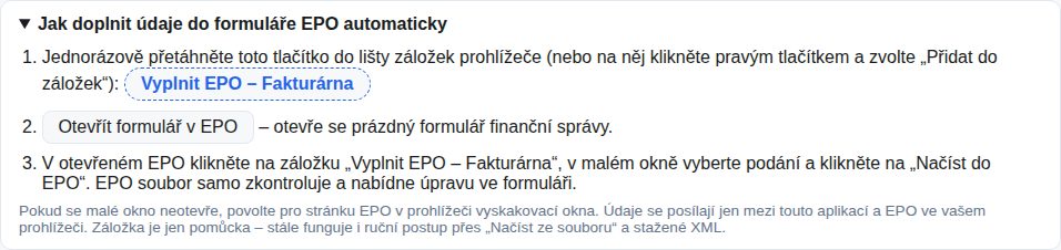 Nápověda pro doplnění údajů do EPO