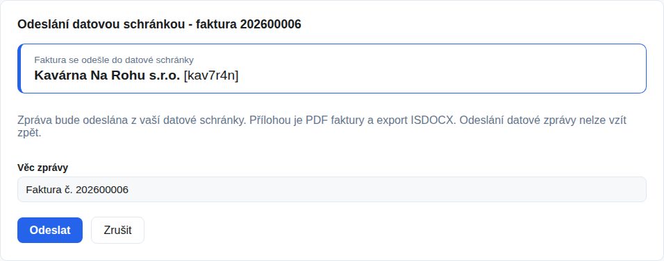 Odeslání faktury datovou schránkou